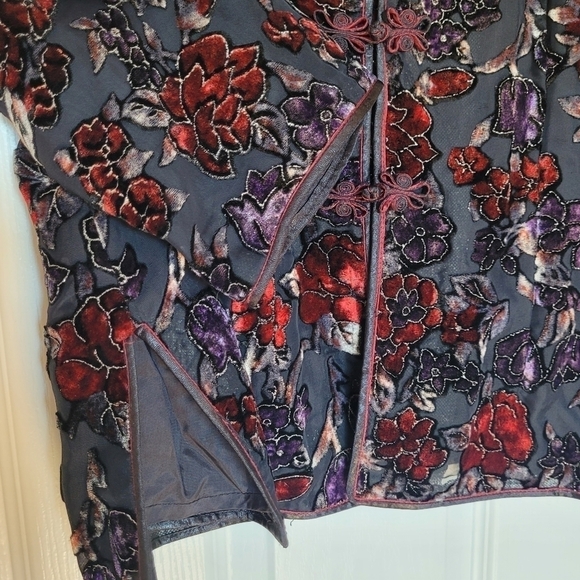 Vintage Velvet Floral and Sparkle Chinese Style Lined Jacket - Picture 8 of 10
